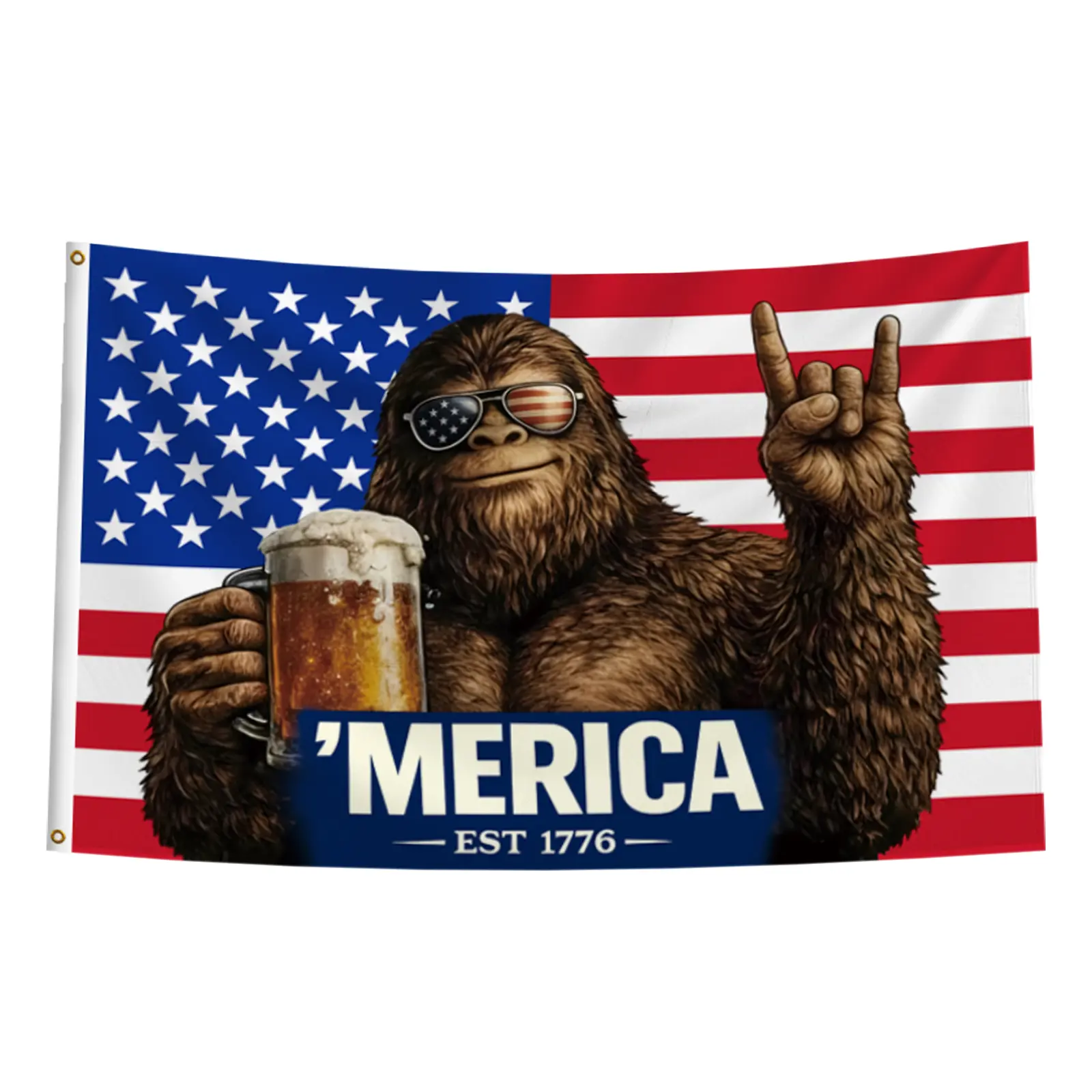 'MERICA Bigfoot American Flag - Double Side Patriotic Truck Garage & Mud Muddin Sasquatch Flag- Perfect Gift Freedom Lovers Funny Flagtapestry banners mens