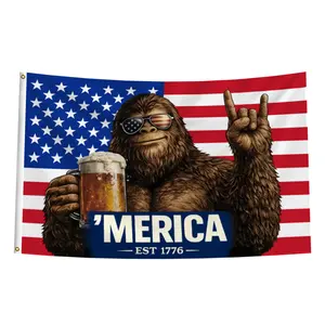 'MERICA Bigfoot American Flag - Double Side Patriotic Truck Garage & Mud Muddin Sasquatch Flag- Perfect Gift Freedom Lovers Funny Flagtapestry banners mens