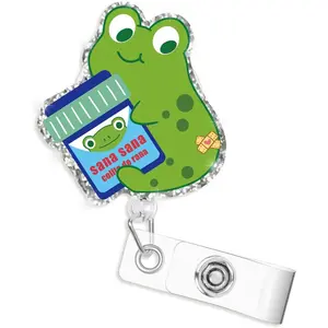 Frog Badge Reel, Latino Badge Reel, Badge Reels Retractable for , Sana Sana Colita de Rana, Retractable Badge Holders with Clips, Durable Nylon Retractable Rope for  Teacher Office