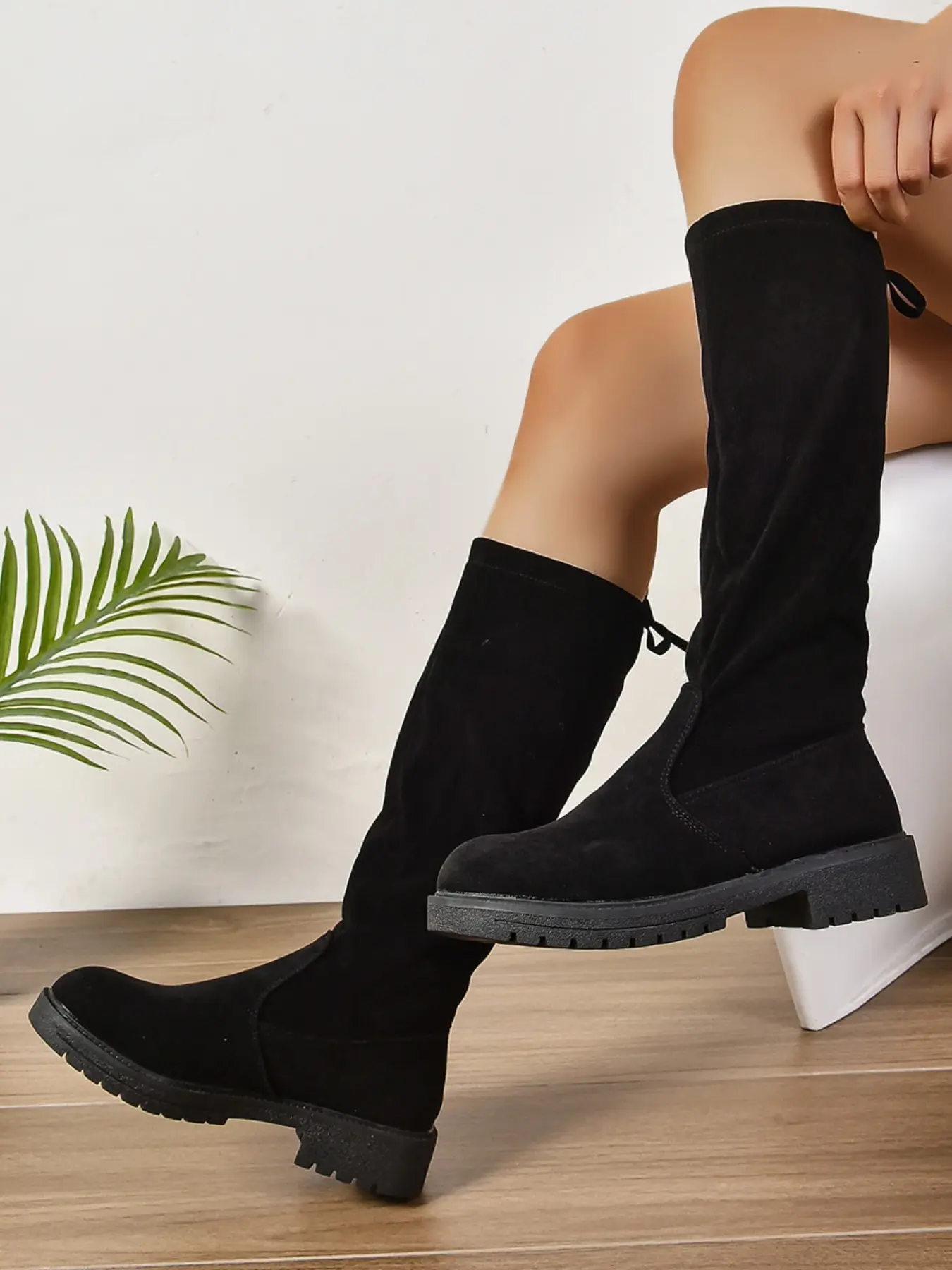 Women's Black Suede Knee - High Boots, Flat Heel Casual Winter Footwear, Comfortable Outdoor Walking & Daily Commute Shoes, Stylish Party & Streetwear Dressy Boots, Elegant Boots, All - Match Fashion Leisure Boots for Girl