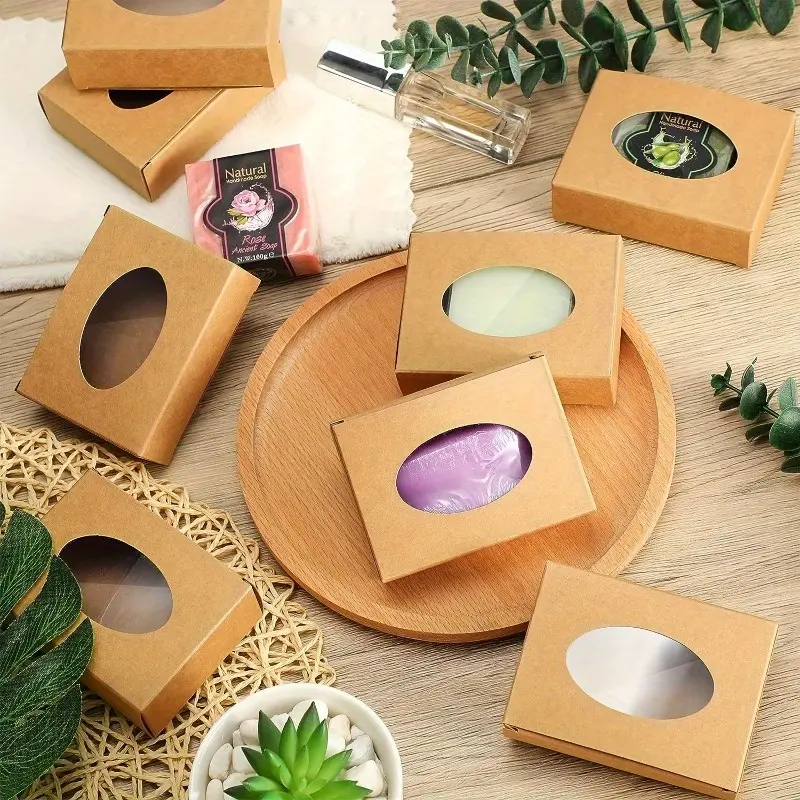 10Pcs Soap Boxes for Homemade Soap Kraft Soap Making Supplies Soap Box with Window Soap Packaging Boxes Oval Window Box for Bakery Candy Party Treats Gift Boxes, Classy Gift Box Design, Creative Gift Packaging