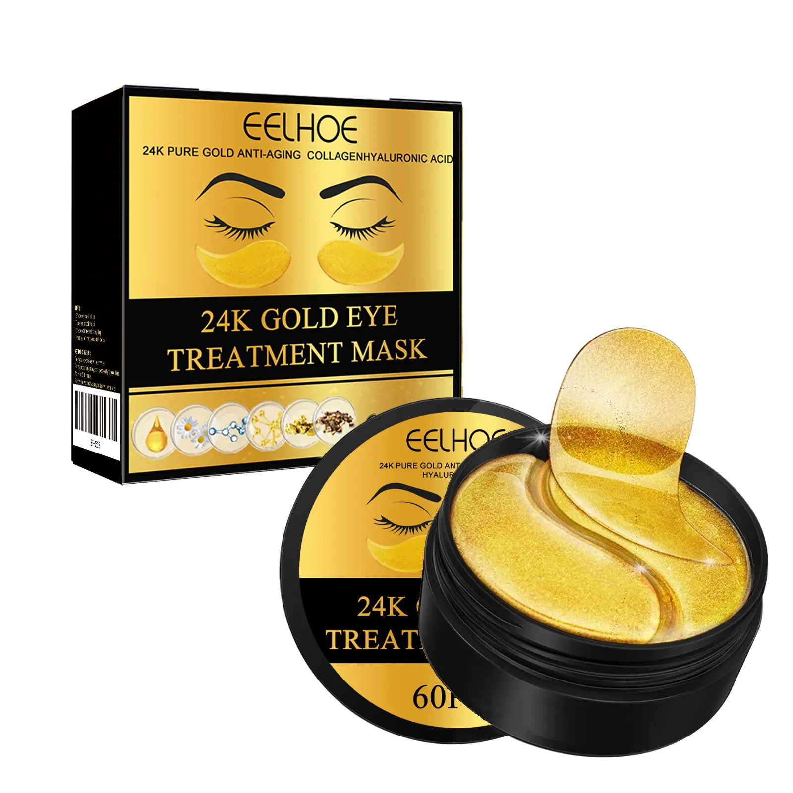 EELHOE 24K Gold Under Eye Patches - Depuff Eye Bags & Fade Dark Circles, Collagen Hydrating Eye Masks (60Pcs)