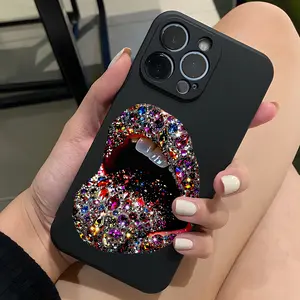 Sexy Diamond Lip Print 2D Pattern Creative Vintage Art Style Phone Case , Soft Silicone , Fully Protected and Shockproof For iPhone 17 16 15 Pro Max 14 17Pro 13 12 11 XSMAX Plus Air 17e Cover