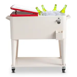 【Summervibes】UBesGoo 80 Quart Patio Cooler Rolling Cooler Ice Chest with Shelf, Wheels and Bottle Opener, Portable Patio Party Drink Cooling Cart