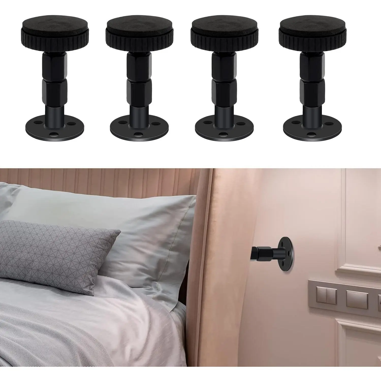 4Pcs Headboard Stoppers for Wall, Adjustable Headboard Stoppers, Bed Noise Stopper for Headboard, Couch, Bed Wall Bumper, Wall Protector, Easy to Install(1.18-2.52In) (Large)