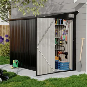 Garvee Metal Outdoor  4x8ft Shed, Weather-Resistant Lean-To Tool Storage with Sloped Roof & Vents, Heavy-Duty Garden Utility House for All-Season Use