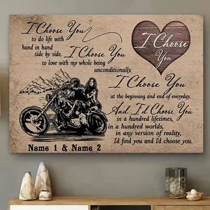 Personalized Biker Couple Poster, I Choose You Romantic Quote Wall Art, Custom Name Motorcycle Print, Anniversary Gift For Husband Wife