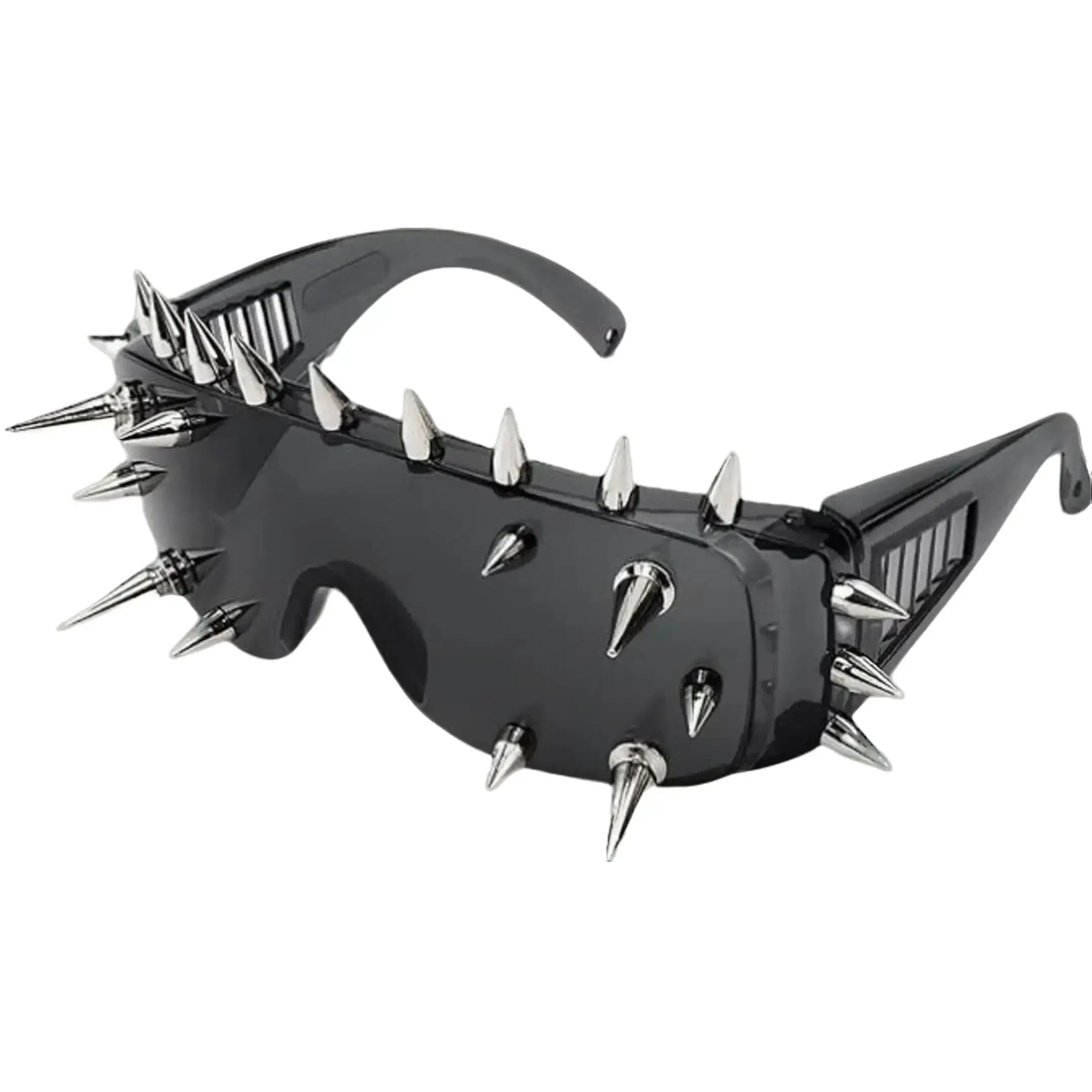 Edgy Cyberpunk Spiked Glasses | One-Piece Futuristic Lens Black Frame – Streetwear Essential for Party & Summer Beach