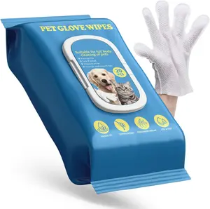 Pet Glove Wipes for Dogs & Cats, Dog Product Cleaning Wipes No Rinse Full Body Cleaning Puppy Essentials for Daily Care and Travel, Hypoallergenic Pet Grooming Unscented Glove Wipes -20PCS