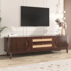 [Bellemave] Rattan TV Stand for TVs up to 75'', Modern Farmhouse Media Console, Entertainment Center with Solid Wood Legs, TV Cabinet for Living Room,Home Theatre