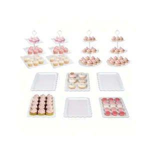 10 Pcs Deluxe Cupcake And Appetizer Display Set - Premium 3-Layer Stand And Tray - Suitable For Birthday, Wedding, And Party Celebrations Decor Flower Ornaments Decoration