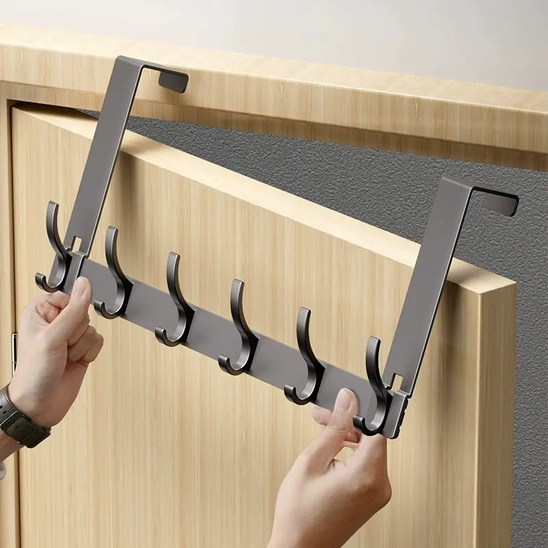 Space Aluminum Door Back Hooks, No Drilling Required, Ideal for Bathrooms & Bedrooms, Shower Hook, Durable Metal Design, Easy Install Hook