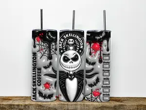 3D Skellington Starbucks Inflatable Cartoon 20 oz Skinny Sublimation Design Tumbler | Coffee Cup Straight And Tapered Tumbler Wrap