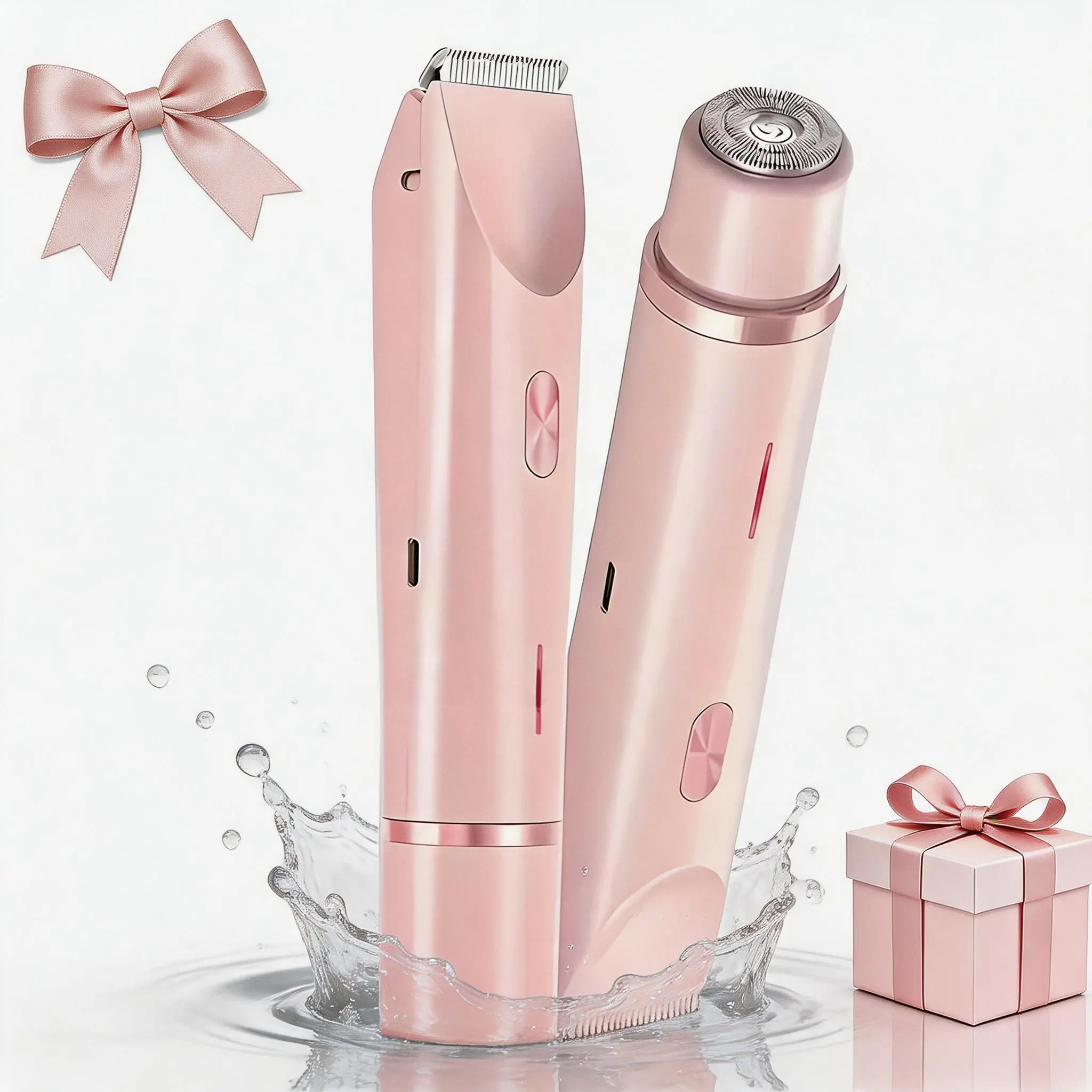 Bikini Trimmer for Women, Electric Shaver and Razor Rechargeable 2-in-1 Body and Facial Epilator, Dual Heads for Painless Trimming of Pubic Hair, Face, Underarms and Legs, Summer Gift