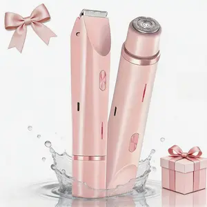Bikini Trimmer for Women, Electric Shaver and Razor Rechargeable 2-in-1 Body and Facial Epilator, Dual Heads for Painless Trimming of Pubic Hair, Face, Underarms and Legs, Summer Gift