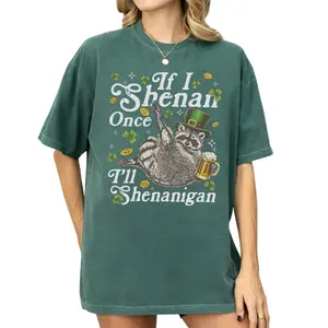Comfort Colors St Paddy’s Day Raccoon Shirt, If I Shenan Once I’ll Shenanigan Funny Graphic Tee, Shamrock Beer Leprechaun T-Shirt, Irish Pub Party Gift for Raccoon Lovers