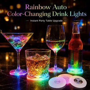 40 Pcs LED Drink Lights - Auto Color-Changing Stick-On Cup Bottom Glow Coasters for Glasses, Bottles, Cocktails, Weddings, Bars