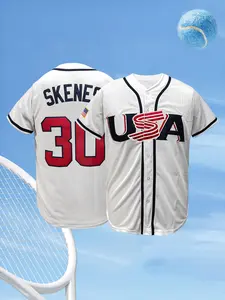 Men's #30 USA Baseball Jersey, Full Embroidered Stitched Fan Edition Jersey, Breathable Short Sleeve Sports Shirt with American Flag Patch for Game Day Daily Wear, Sports Top