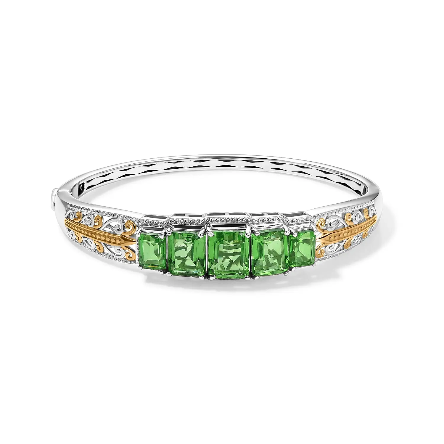 EverTrue Chartreuse Quartz Majestic Nature Bangle Bracelet in 18K YG Plated and Platinum Bond (6.50 In) 16.25 ctw