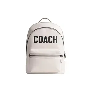 COACH Charter 29 Soft Polished Pebbled Leather Backpack with Dual Zippers for Men in Chalk White