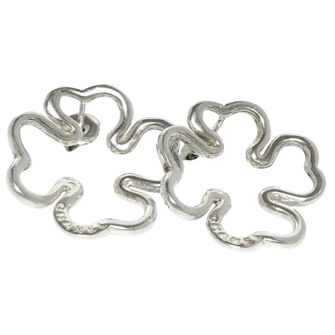 Pre-owned CHANEL Sterling Silver 925 (Ag925) Small Leather Goods Clover Silver Earrings