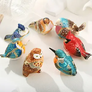 Hand-Painted Bird-Shaped Jewelry Box - Classic Hinged Enameled Metal Trinket Organizer, Vintage Bejeweled Collectible Figurine Keepsake, Home Decor Storage Box, Ideal for Mother's Day, Christmas Gifts