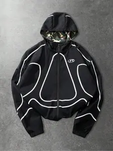 Men's Casual Tech Windbreaker Jacket, Casual Athletic Jacket, Y2K Style Waterproof Outerwear, Loose Fit Winter Streetwear, Outdoor Fall Fashion