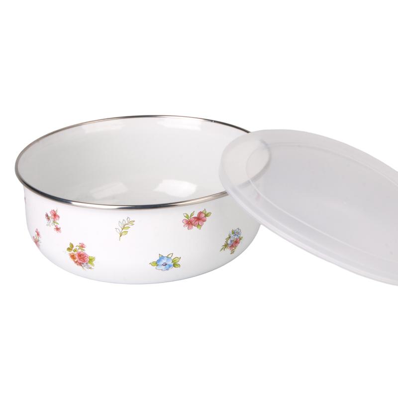 5pcs Set Blue Floral Enamel Food Storage Bowls with Lids, Multi-Functional Microwave Safe Containers for Rice Salad Noodles, Salad Serving Bowls