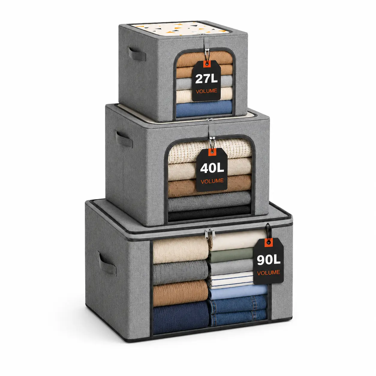 GoMaihe Clothes Storage Bins with Metal Frame, Stackable Closet Organizer with Lid & Clear Window, Space-Saving Storage for Sweaters, Kids’ Clothes, Dorms & Closets