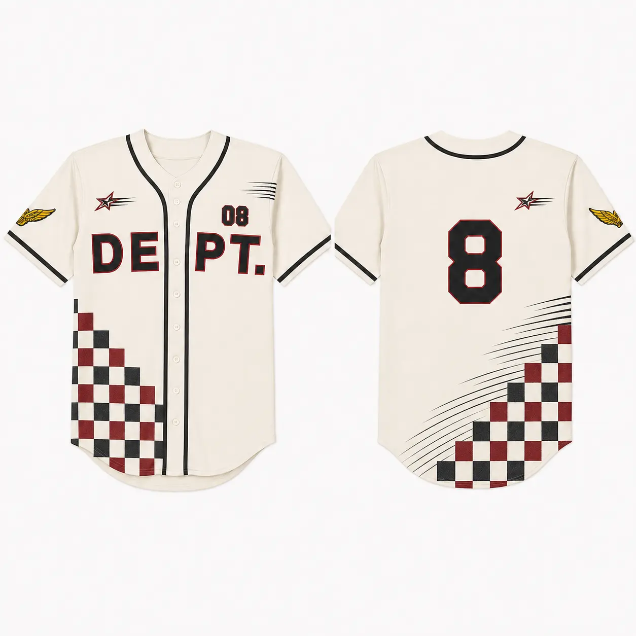 Galllery Dpt Cream Baseball Jersey Button Up Mesh Sports Shirt Checkered Number 8 Unisex Athletic Streetwear Top