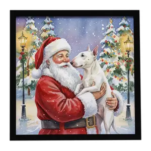 Carolines Treasures FNT1019MFP88 8x8 in. Bull Terrier with Santa Claus Framed Metal Print, Christmas Wall Decoration Artwork, Ideal Holiday Gift