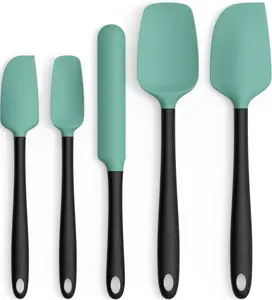 Silicone Spatula Set of 5 Heat Resistant Kitchen Utensils, Food Grade Non-Stick Baking Cooking Spatulas with Reinforced Core, Dishwasher Safe Flexible Scraper Set for Mixing Baking Cooking Aqua Green