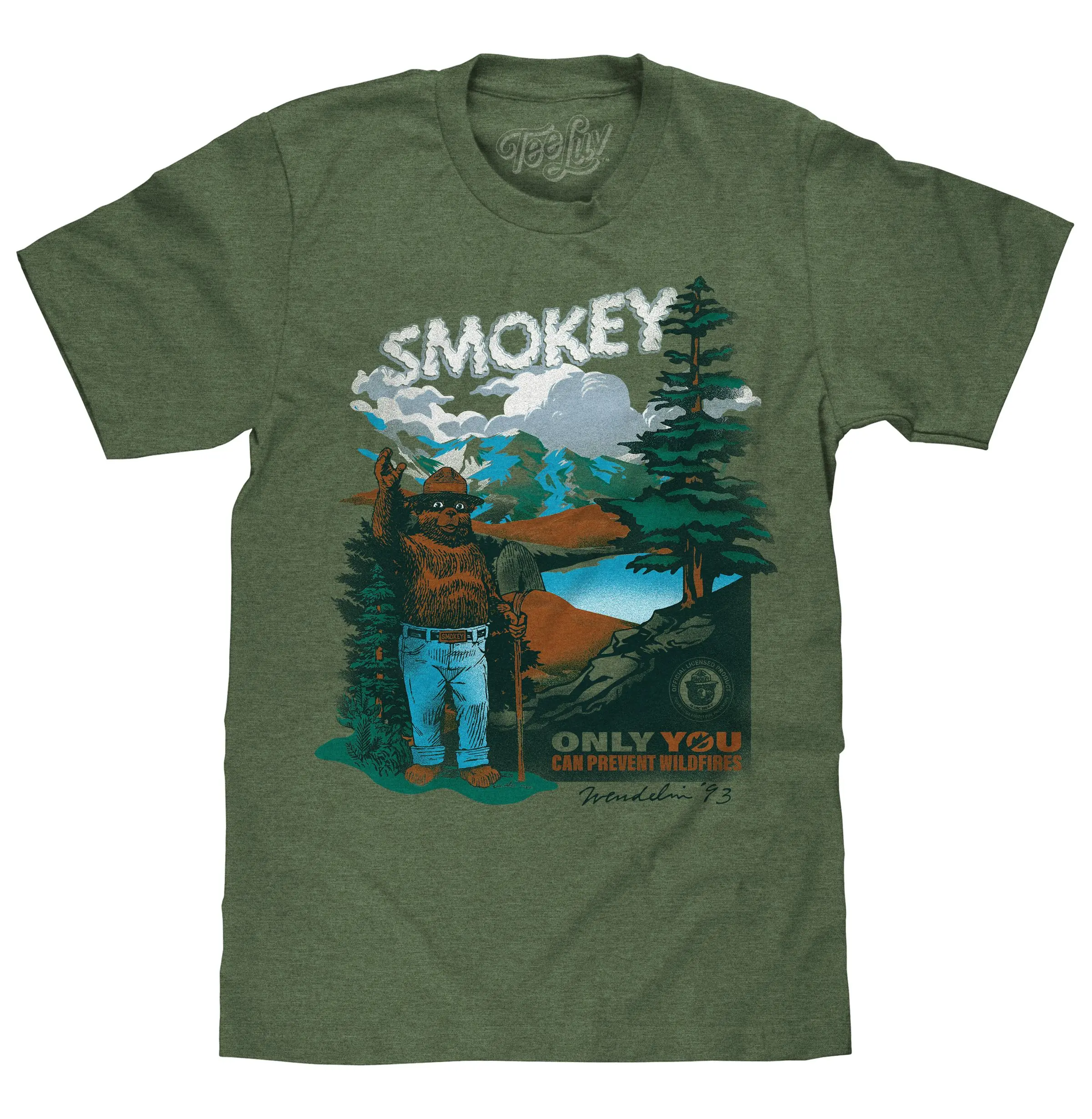 Smokey Bear Only You Can Prevent Wildfires Retro Graphic T-Shirt - Canyon Green