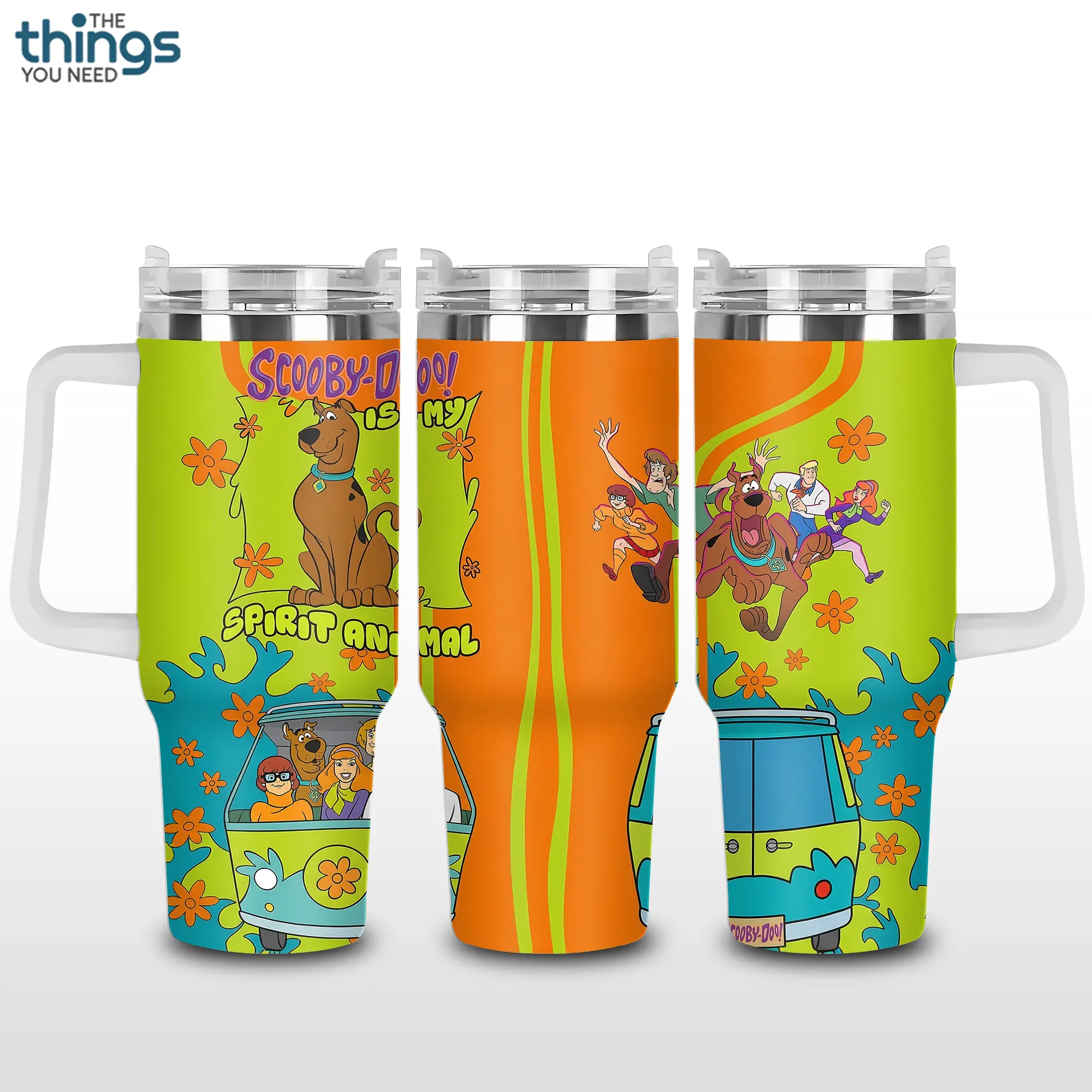 Scooby-Doo Cartoon Custom Tumbler 20oz - 40oz with Handle, Mystery Inc Aesthetic Cup, Scooby Shaggy Velma Daphne Fred Fan Gift, Retro Cartoon Mug, Personalized Name Travel Mug, Stainless Steel Tumbler