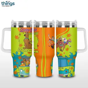 Scooby-Doo Cartoon Custom Tumbler 20oz - 40oz with Handle, Mystery Inc Aesthetic Cup, Scooby Shaggy Velma Daphne Fred Fan Gift, Retro Cartoon Mug, Personalized Name Travel Mug, Stainless Steel Tumbler
