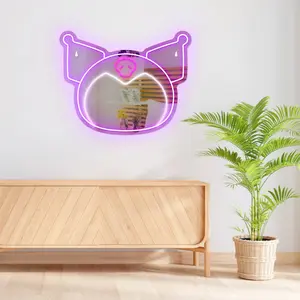 1pc Cute Coulo Cartoon LED Neon Mirror - Adjustable Brightness USB Powered Wall/Desktop Decor for Bedroom, Makeup Theme - Birthday and Christmas Gift Ideas, Bedroom Wall Decor