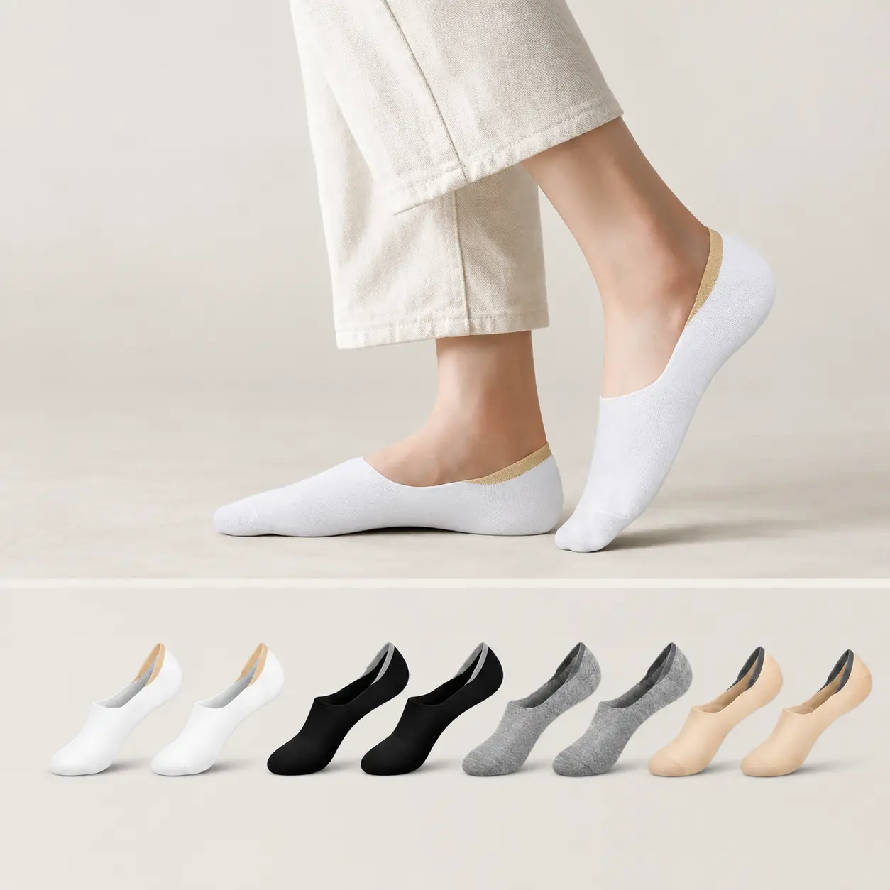 Wernies Women’s Non-Slip Invisible Socks, Premium Cotton No Show Socks with 3 Silicone Heel Grips, Stay Put Low Cut Liner Socks for Sneakers & Flats