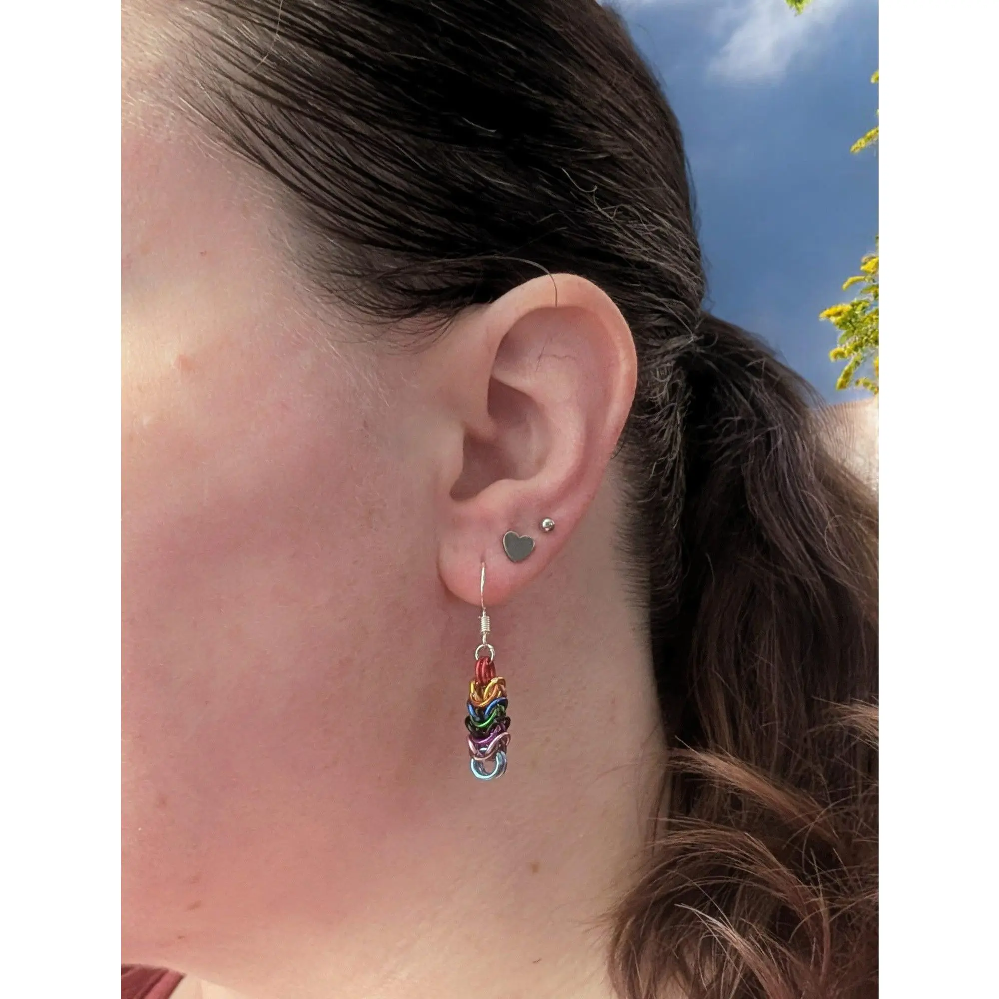 Progress Pride Box Weave Chainmail Earrings - Handmade