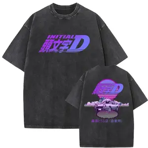 Washed Vintage Men Women Anime Initial D Fujiwara Takumi Graphic Print T-shirts Men's Manga Casual Tshirt Male Oversized T Shirt