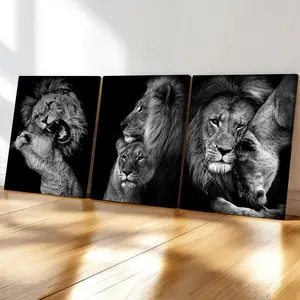 3-Pack Wood Frame Canvas Posters, Modern Lion Pattern Art, Waterproof Wall Decor, Ideal for Living Room, Bedroom, Office