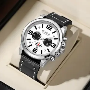 GOHUOS Mens Watch Classic Elegant Chronograph Water Resistant Quartz Wristwatch Stainless Steel Strap Calendar Display Watch