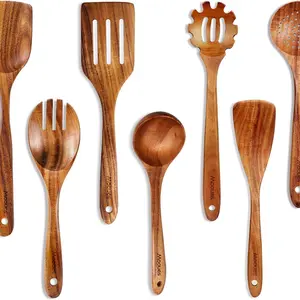 Luxury Wooden Utensil Set for Home Chef, 5 Essential Tools, Safe Material, Easy Storage Design, Perfect for Gourmet Cooking