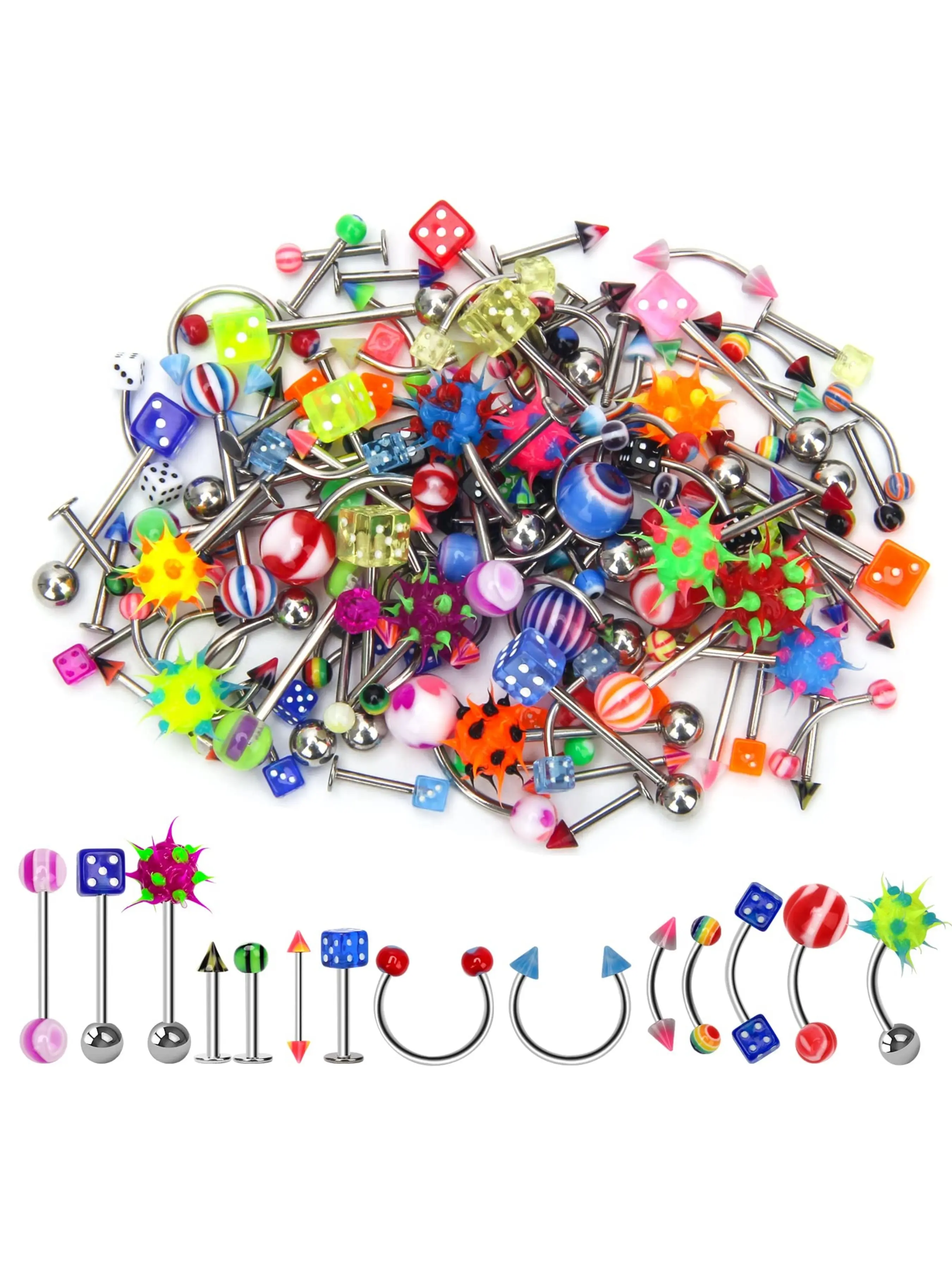 CrazyPiercing Lot of 110PCS Vintage Chic Body Jewelry Set Piercing Eyebrow Navel Belly Button Rings Tongue Lip Bar Ring
