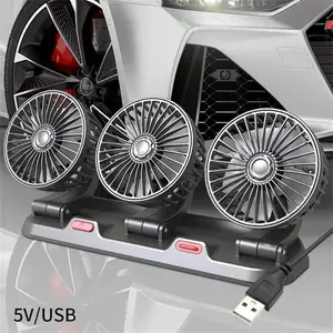 Car Fan 360° Adjustable 3 Head Air Fan Automotive Electric Fan USB/5V/12V/24V Fan 2 Speeds Car Silent Fan For Home Desk Office&Car