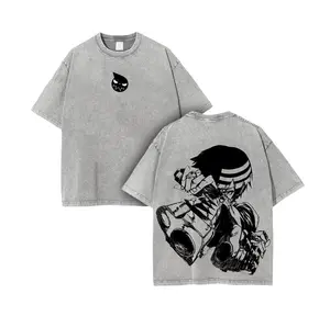 Death the Kid Meister Soul Eater Vintage Washed Double Printed Tee Unisex Oversize Heavyweight Cotton T-shirt Menswear Oversized