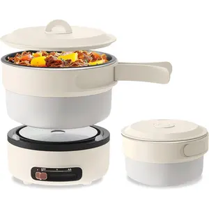 Electric Cooker, 2L Portable Electric Cooker with Foldable Handle, Non-Stick Electric Cooker with  Power Control for Camp, Dorm, Multi-Function Ramen Cooker for Oatmeal, Steak, Pasta,