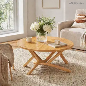 2-in-1 Transformer Round Rubberwood Solid Wood Table, 3-Leg Height-Adjust Indoor Furniture - 16.5 in for Coffee Use, 29.5 in for Cocktail Use, 34.5 in Round Shape Table