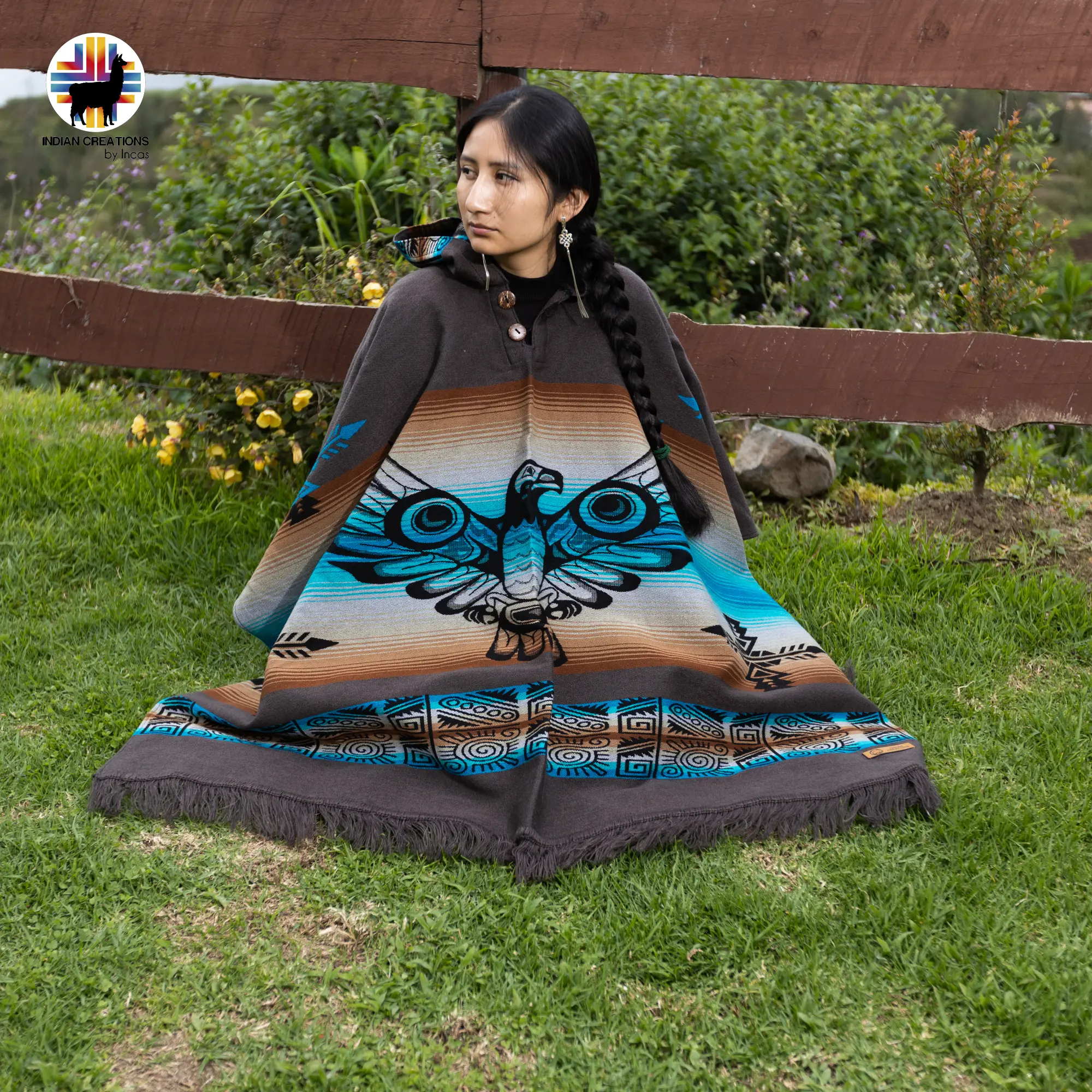 Thunderbird Alpaca Poncho Handcrafted by Ecuadorian Artisans in the Andes 50% Alpaca 50% Acrylic Warm Stylish Winter Fall Wear for Women Men Westfjords Design