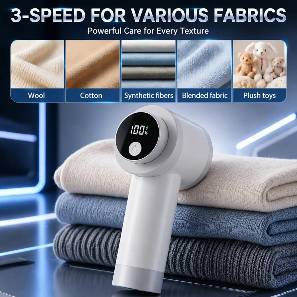 Rechargeable Fabric Shaver for Clothes, Cordless Electric Lint Remover with Digital Display, Powerful Fuzz Pill Remover for Sweaters Blankets Couch Furniture, Portable Home Essentials Gift for Mom Dad