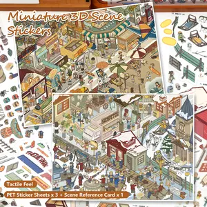Miniature 3D Scene Stickers, Large Size DIY Scene Sticker Sets, Landscape Stickers, Stress-Relief Sticker Art